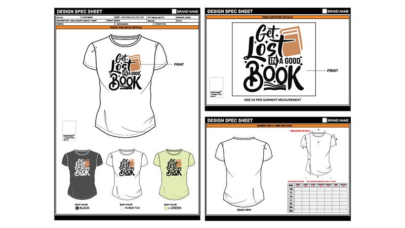 Technical drawing of a sports bra for an activewear tech pack