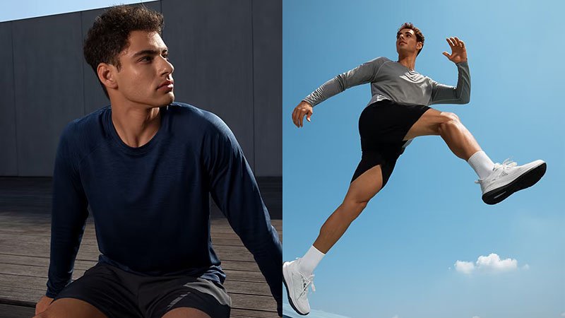 a minimalist activewear set in a neutral color with a focus on texture