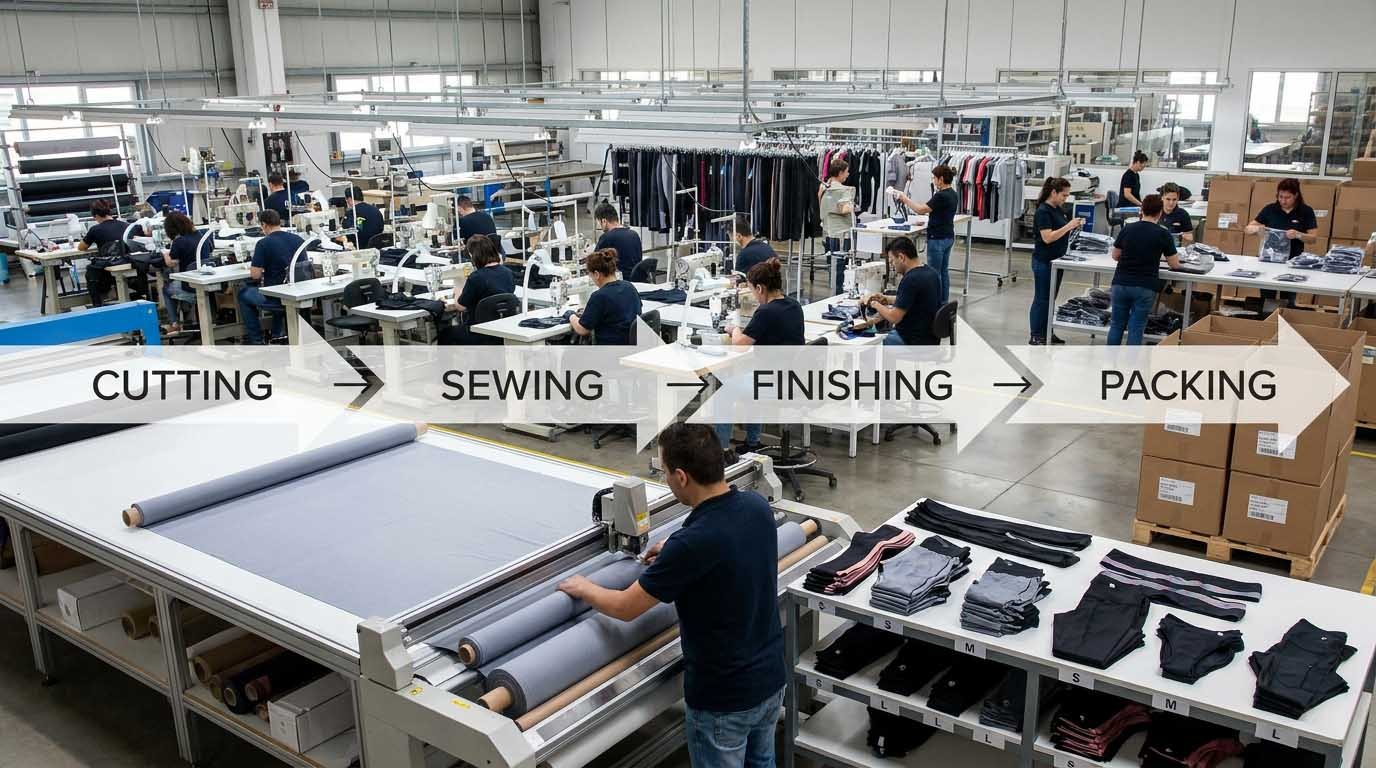 Bulk activewear production from cutting to packing bulk activewear production process