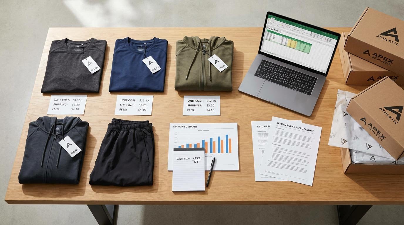Men's gym wear pricing structure and margin calculation