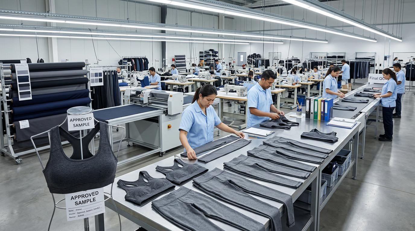 sample to bulk production consistency activewear