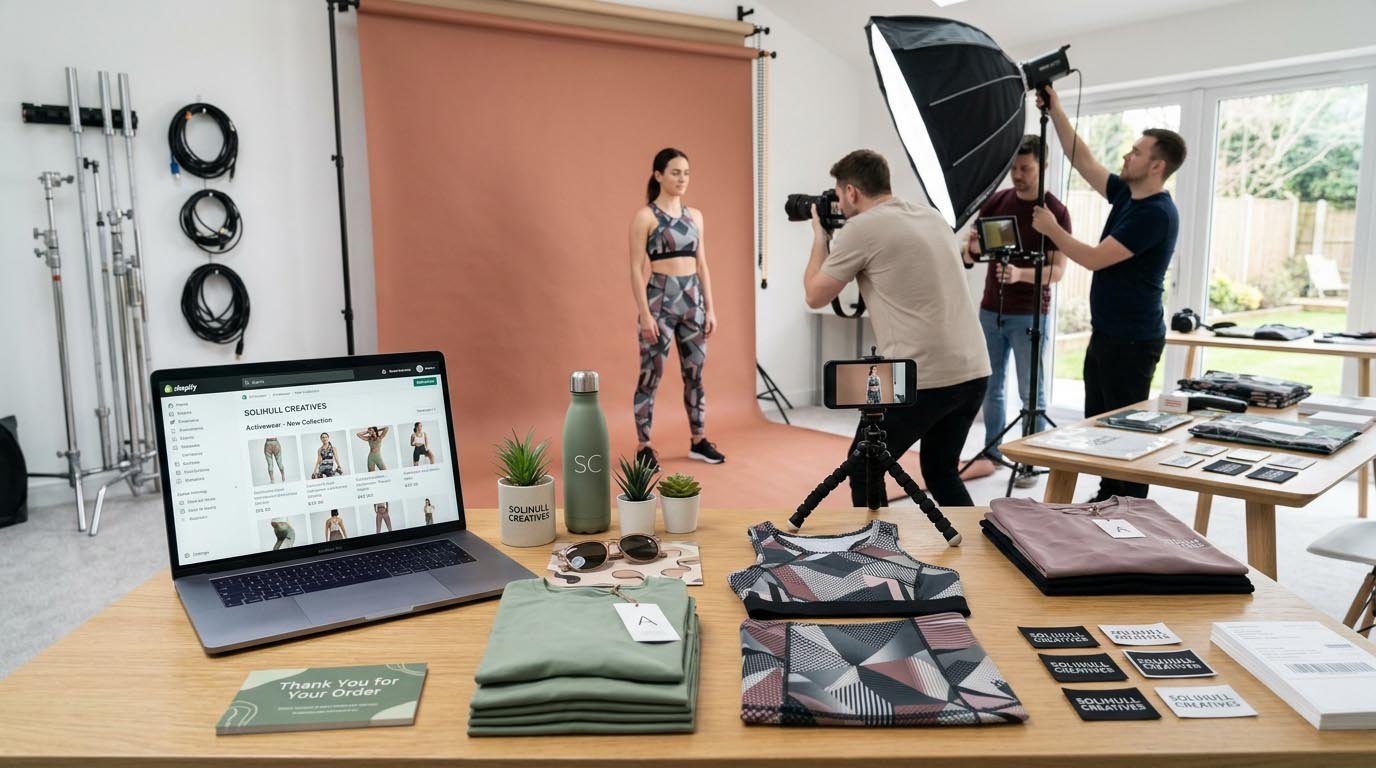 Creating launch content for an activewear brand Behind-the-scenes activewear shoot with products, model fitting, and ecommerce content creation