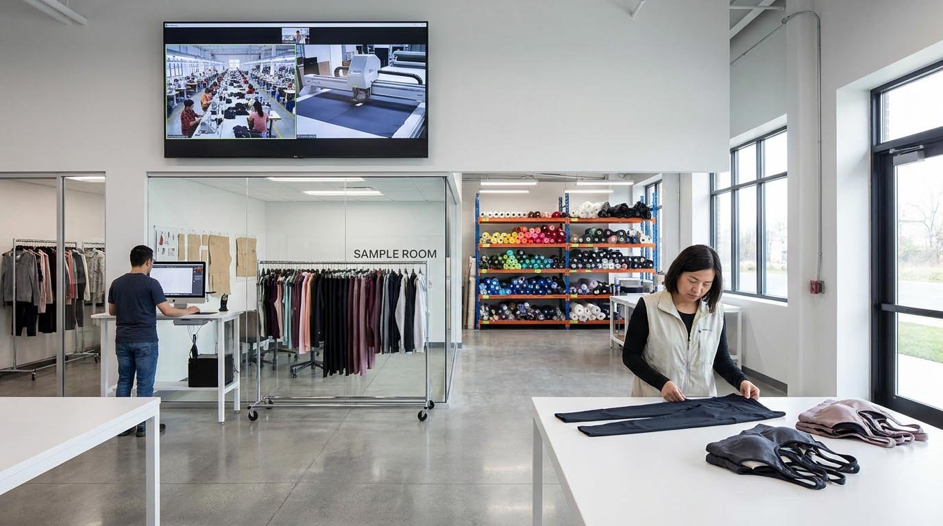 activewear factory production line and sample room real activewear factory production line and sample room