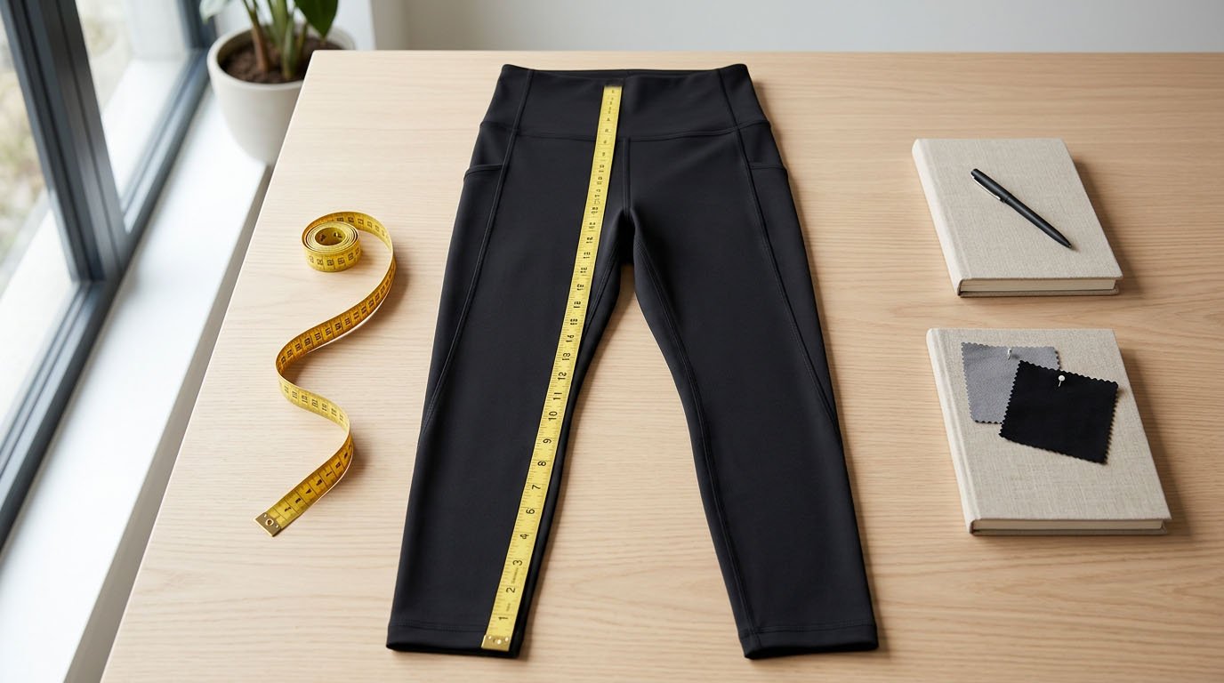 Activewear Leggings Points of Measurement Diagram Activewear leggings POM diagram showing waist hip front rise back rise and inseam measurements