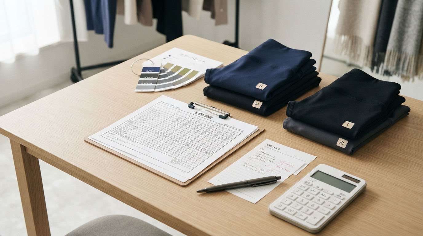 Activewear manufacturing order quantity breakdown by leggings color and size