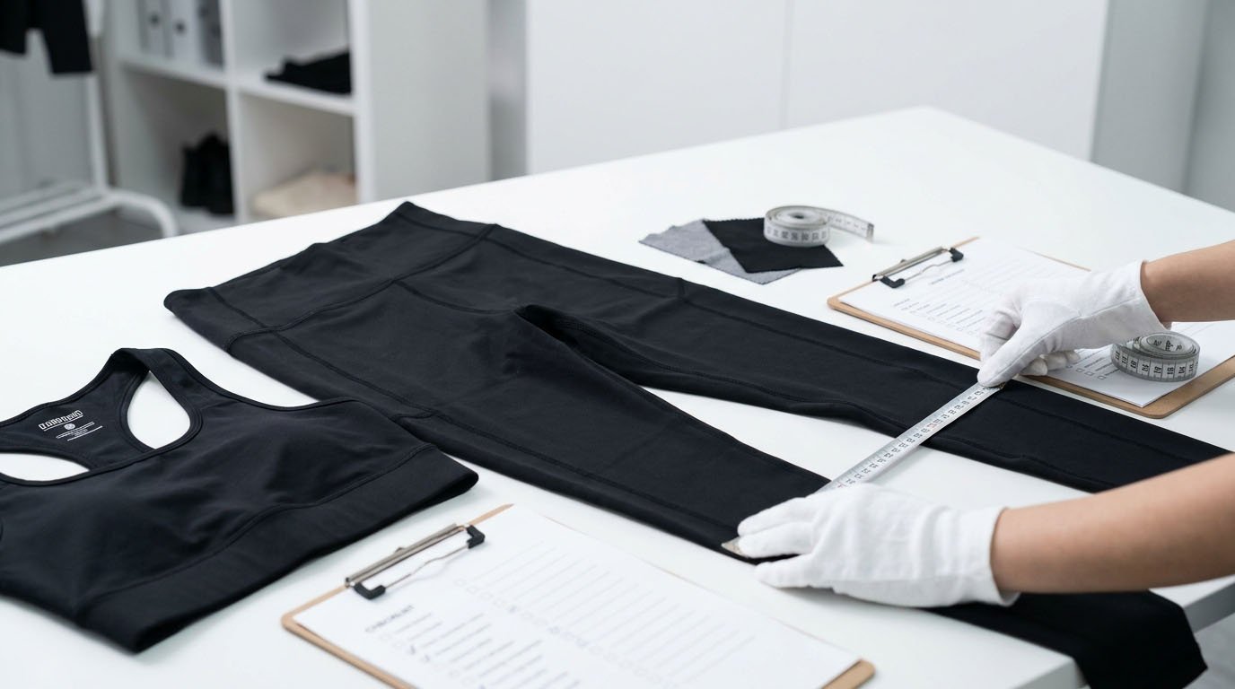 Activewear Pre-Production Sample Inspection Activewear pre-production sample inspection final fabric trims and measurements
