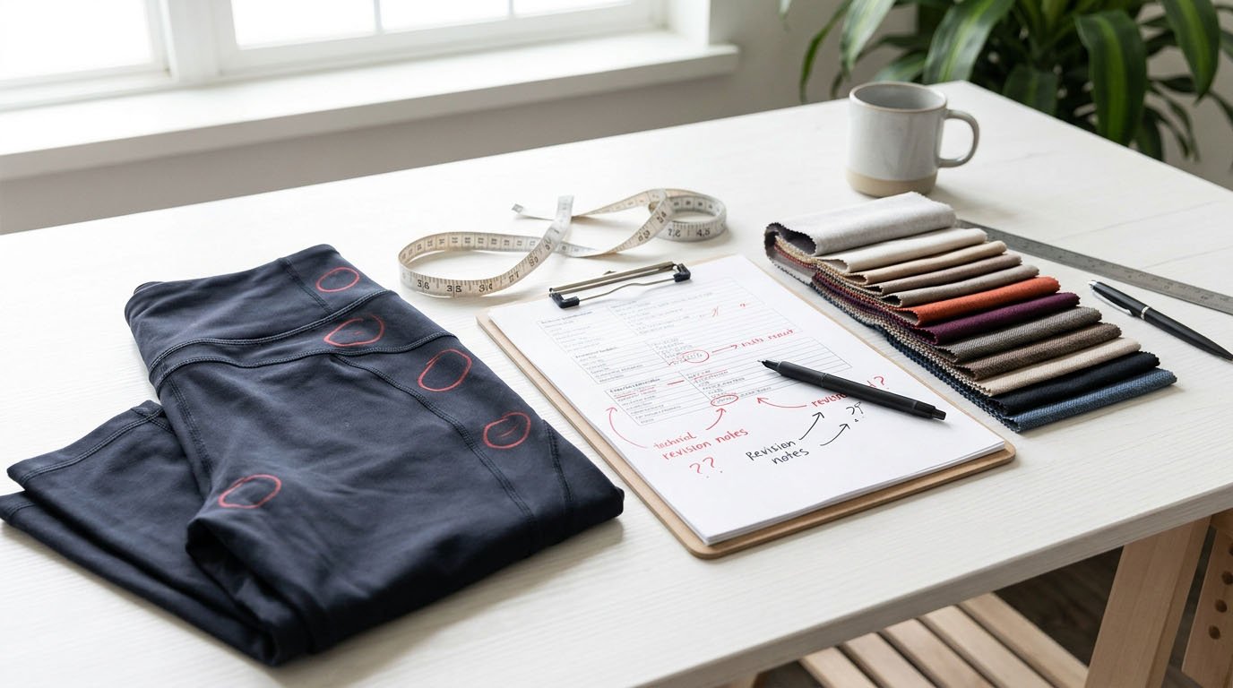 Activewear reference sample and tech pack revision approval workflow