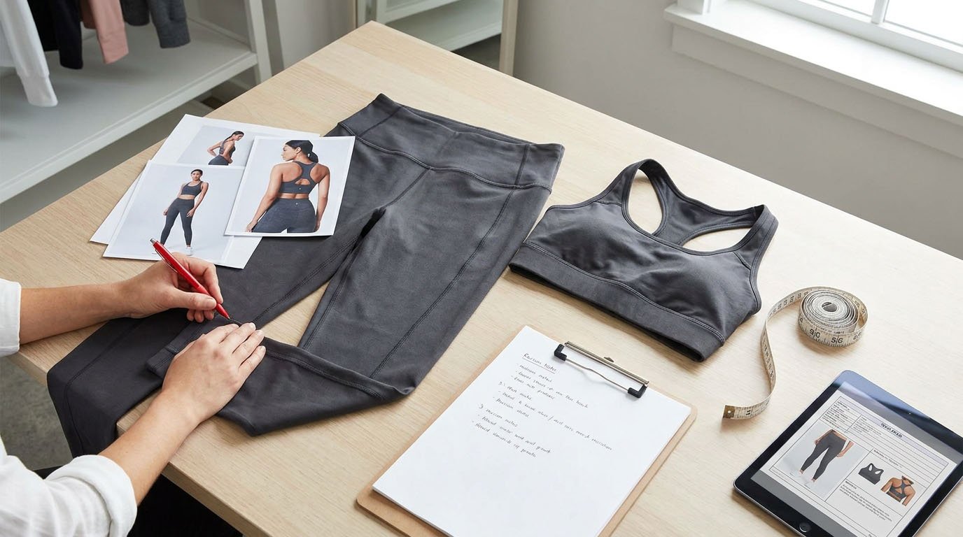 Activewear Sample Revision Feedback and Annotated Photos annotated activewear sample revision feedback with measurement notes