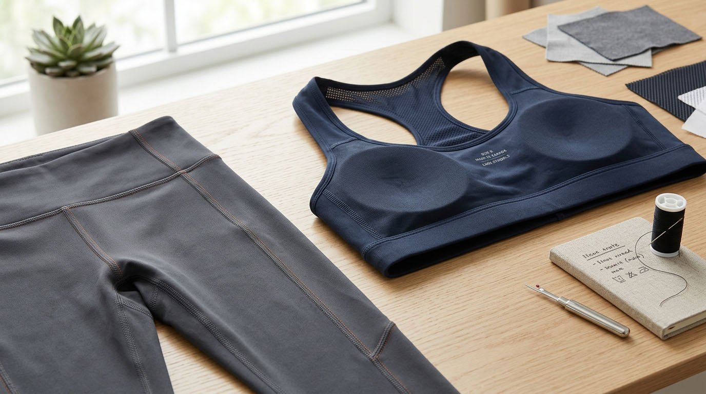 Activewear Seam Construction and Stitching Details Activewear seam construction examples showing flatseam coverstitch and overlock stitching