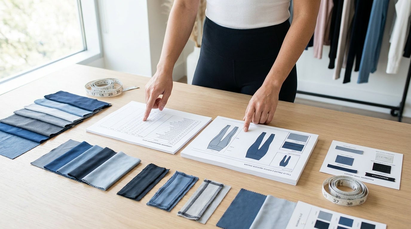 Leggings Spec Sheet vs Full Tech Pack Example Leggings measurement spec sheet compared with full activewear tech pack